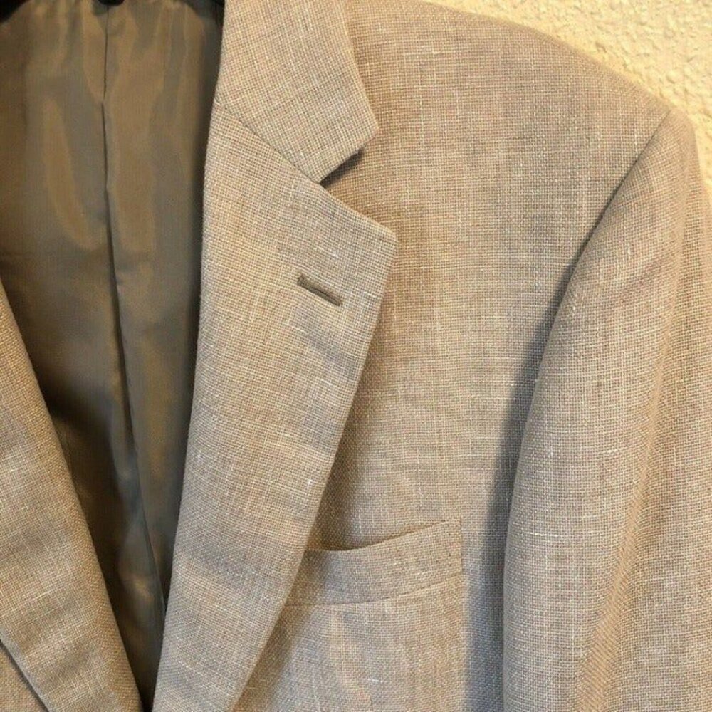 Pal Zileri 44R Beige Sport Coat Blazer Jacket Solid 2B Wool/Linen Blend - Picture 3 of 12